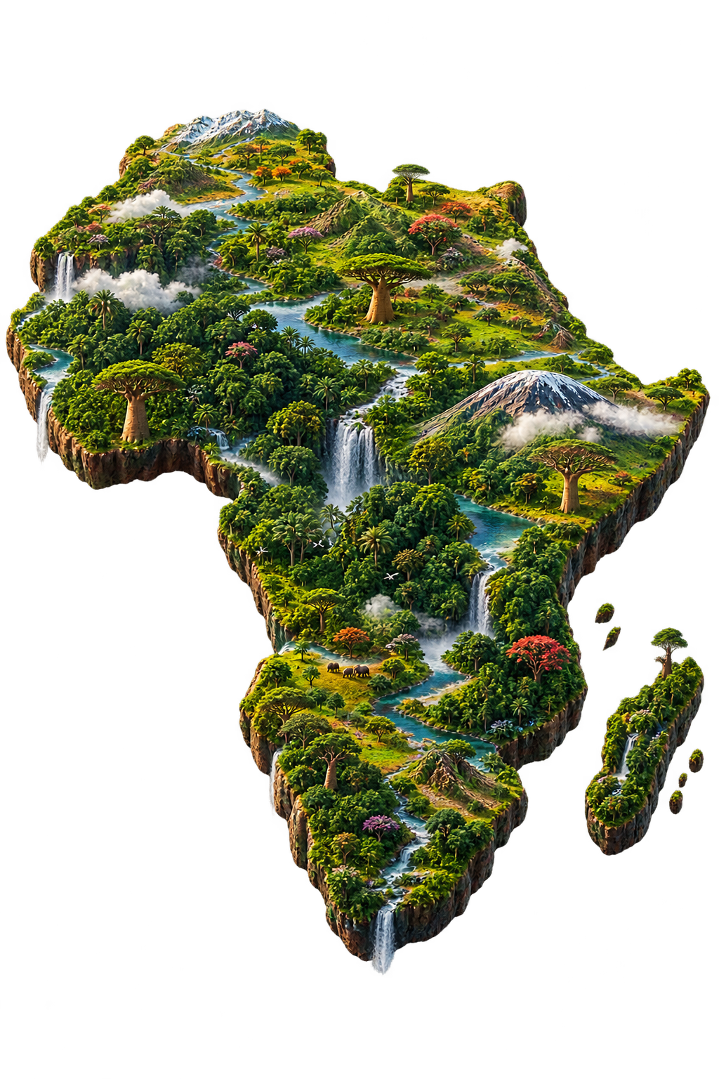 A lush green 3D map of Africa symbolizing the Earth Stewards Award mission