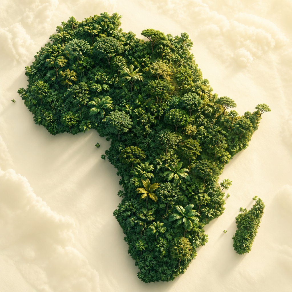 African continent covered in lush green forests and vegetation